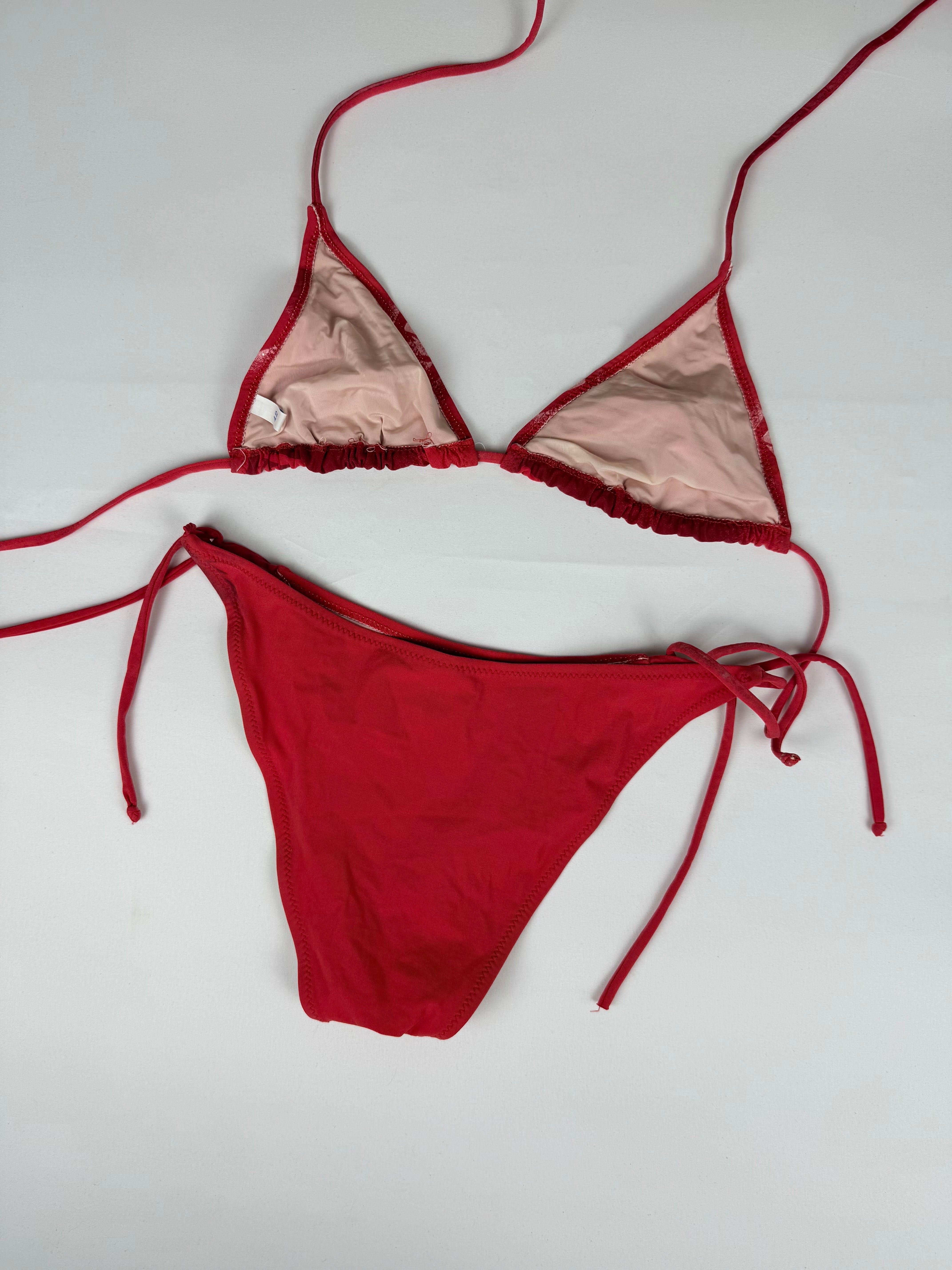 Red graphic low rise bikini set (L)