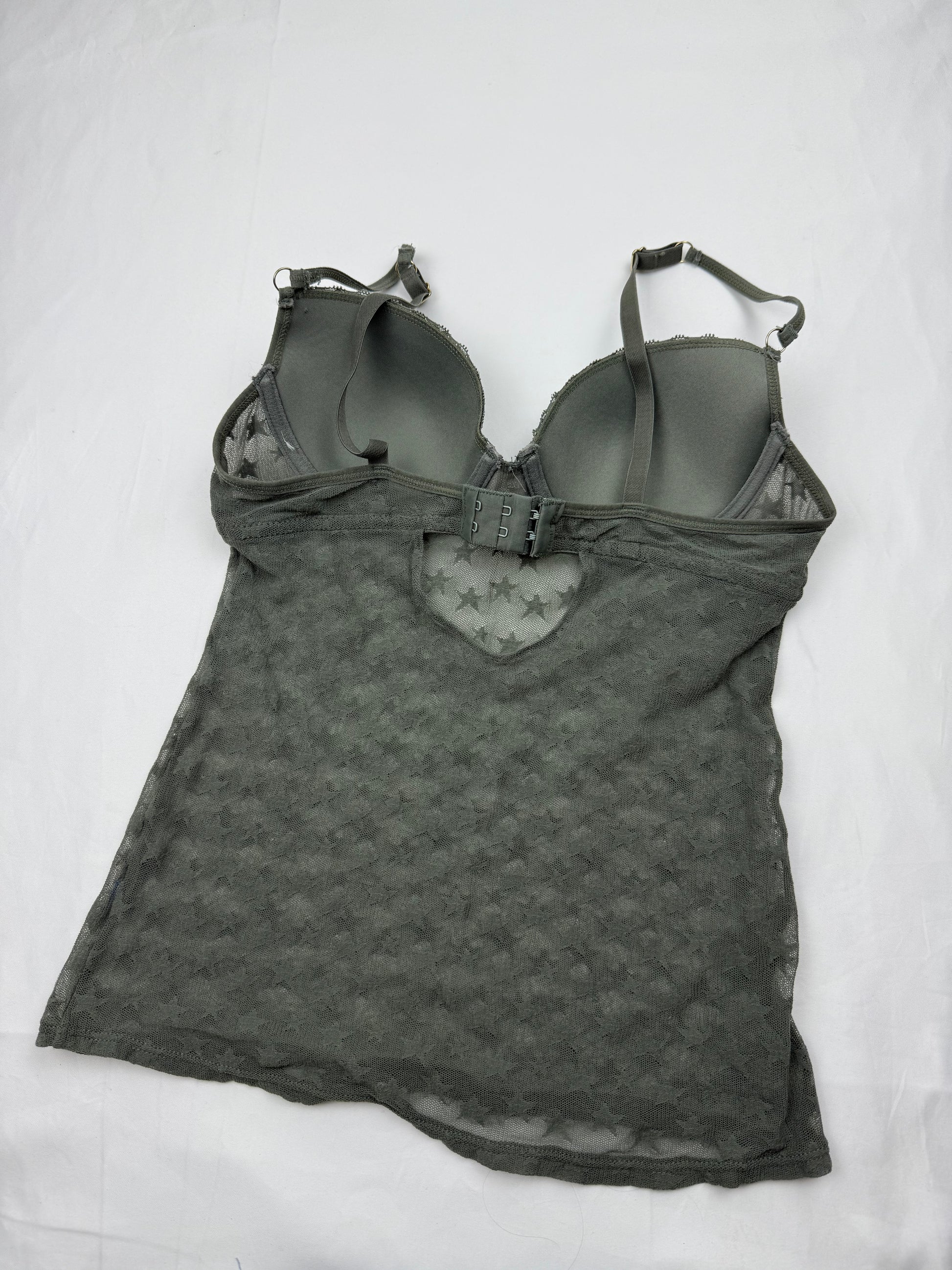 Khaki mesh see trough corset top + thong set (S)