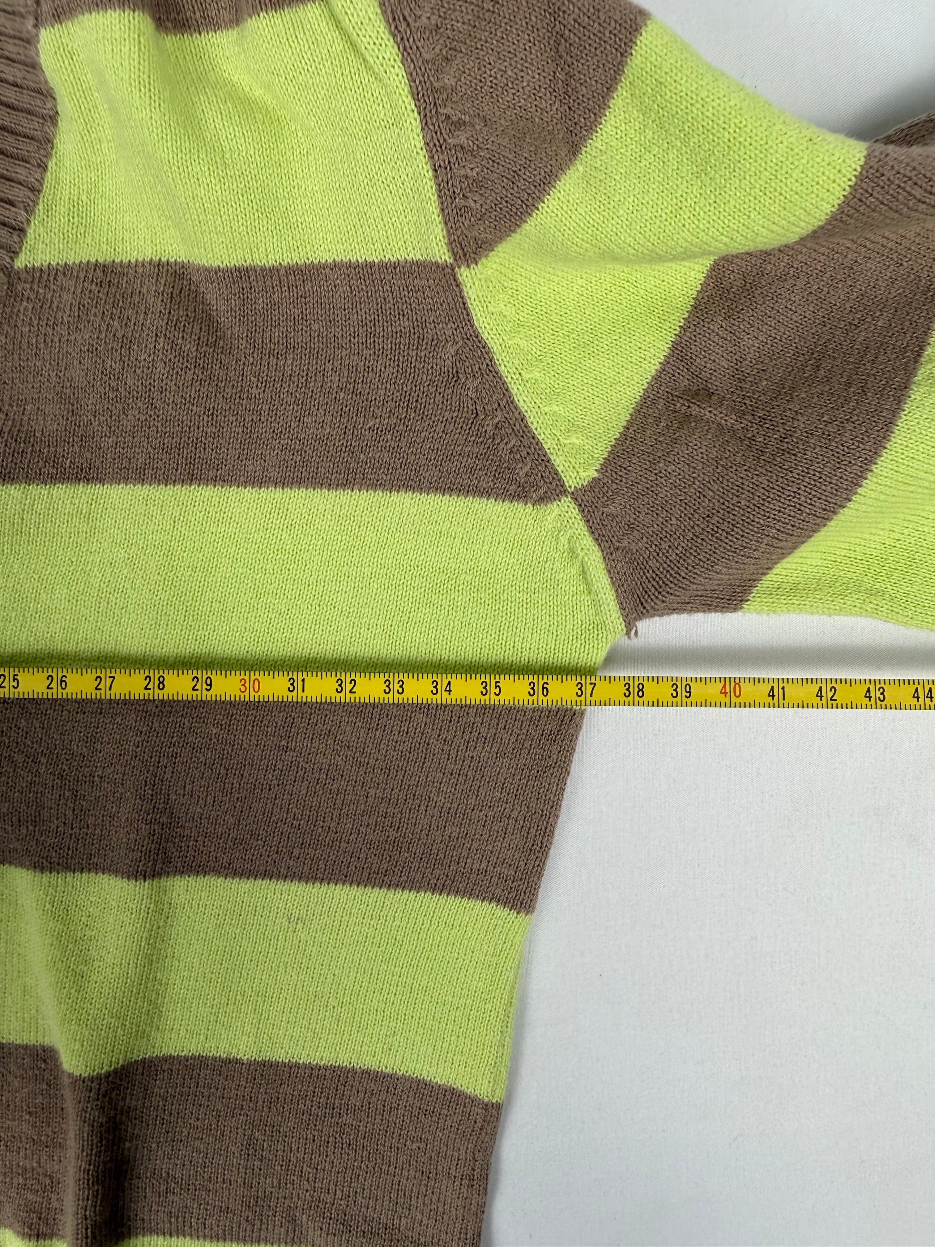 Brown & green striped hooded jumper (S)