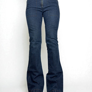 Navy denim low rise flare pants (S)