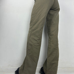 Khaki linen belt baggy pants (S)