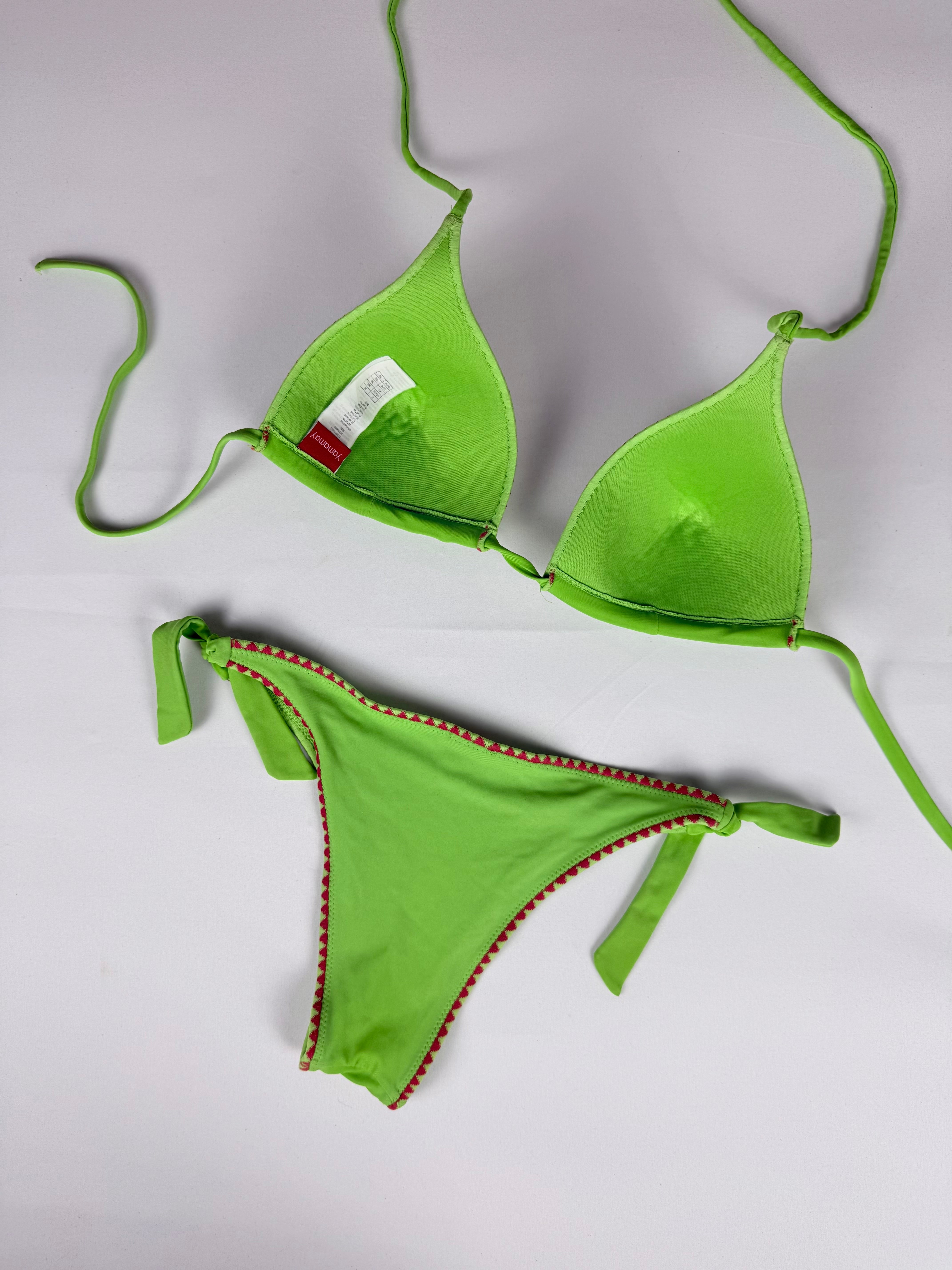 Green embroidered low rise bikini set (M)
