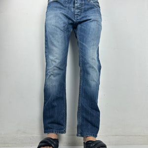 Blue denim low rise baggy denim pants (M/L)