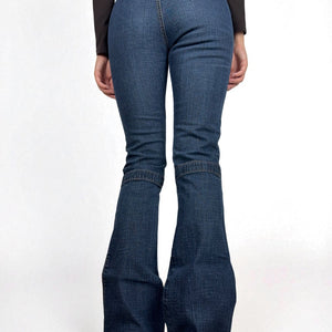 Navy denim low rise flare pants (S)