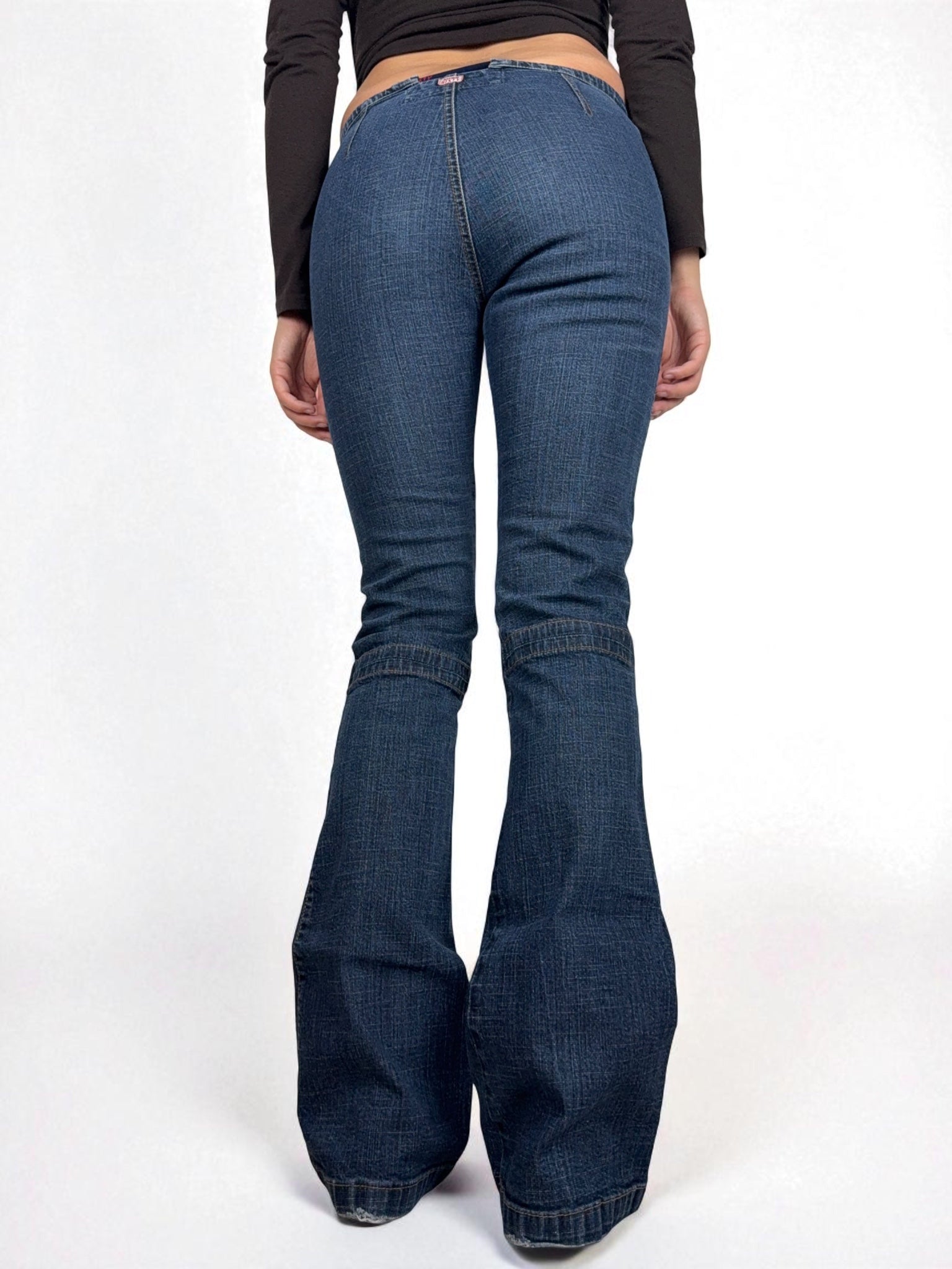 Navy denim low rise flare pants (S)