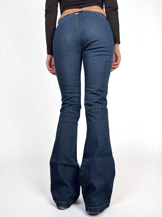 Navy denim low rise flare pants (S)