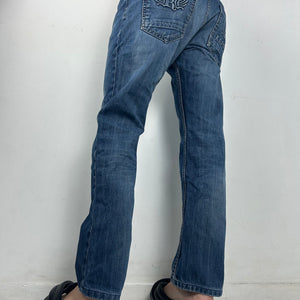 Blue denim low rise baggy denim pants (M/L)