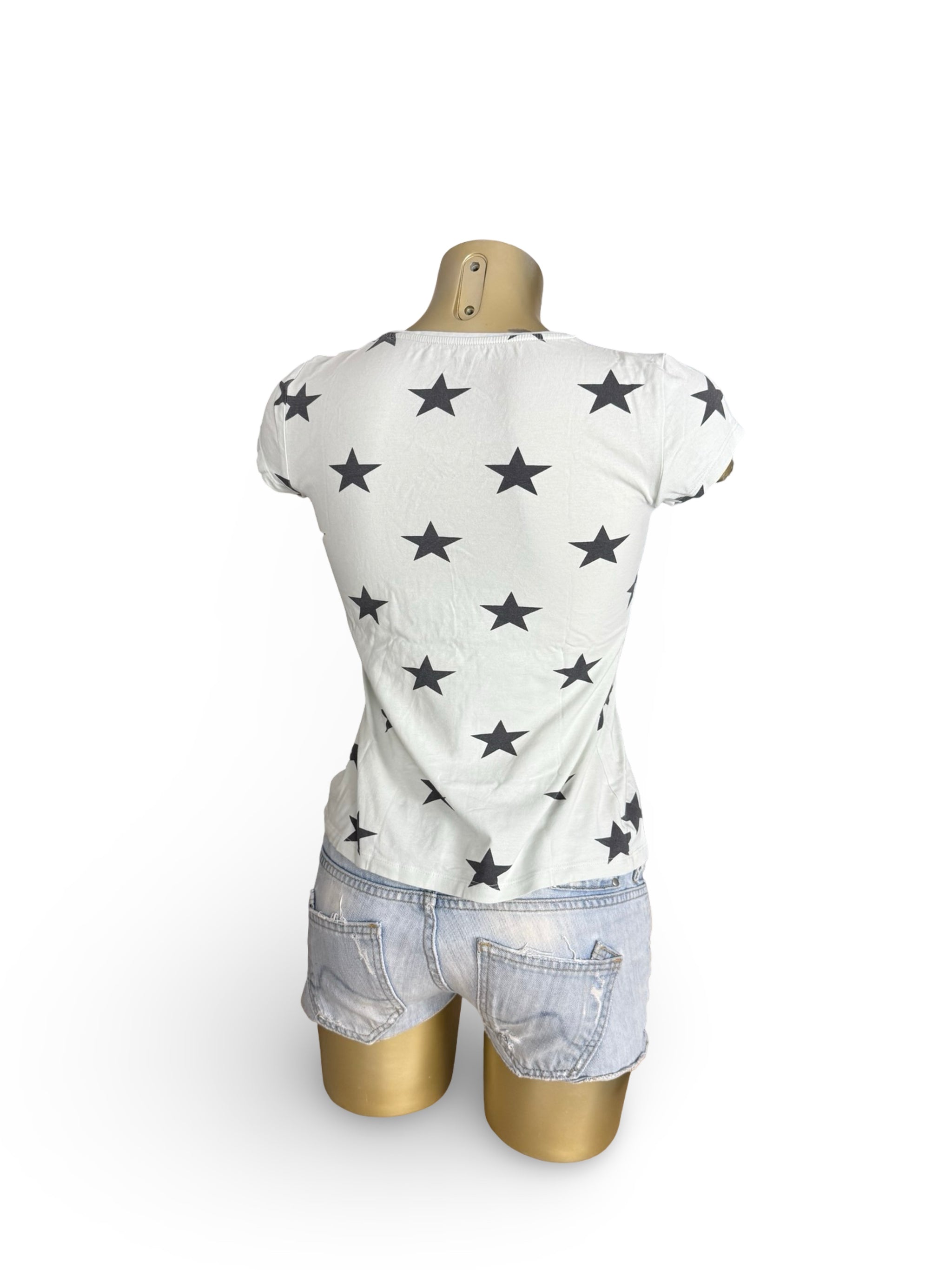 White stars print cotton tee (S)
