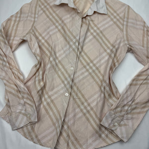 Beige check print cotton long sleeves office shirt (XS/S)