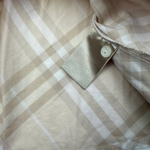 Beige check print cotton long sleeves office shirt (XS/S)