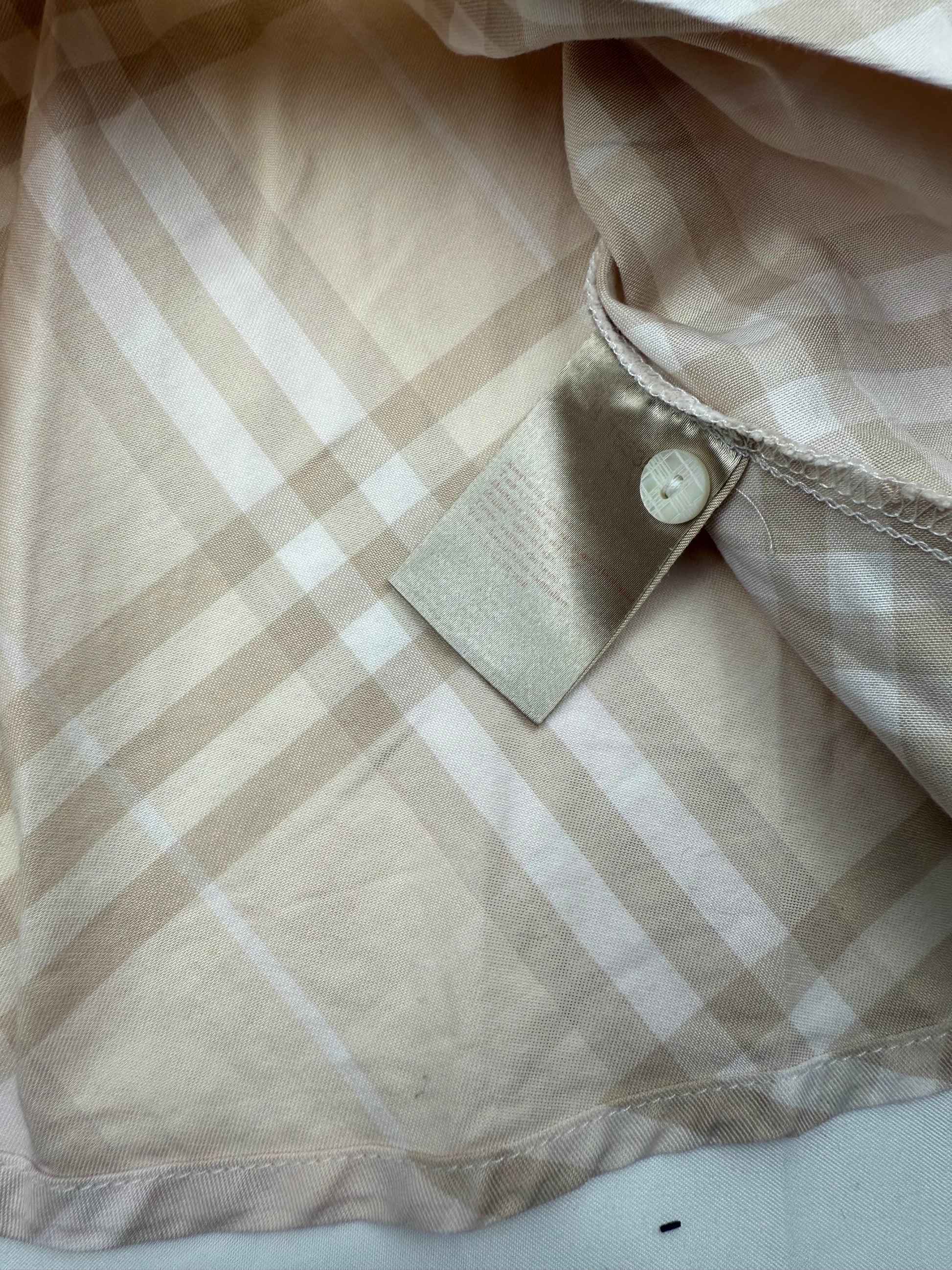 Beige check print cotton long sleeves office shirt (XS/S)