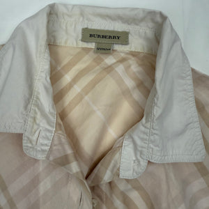 Beige check print cotton long sleeves office shirt (XS/S)