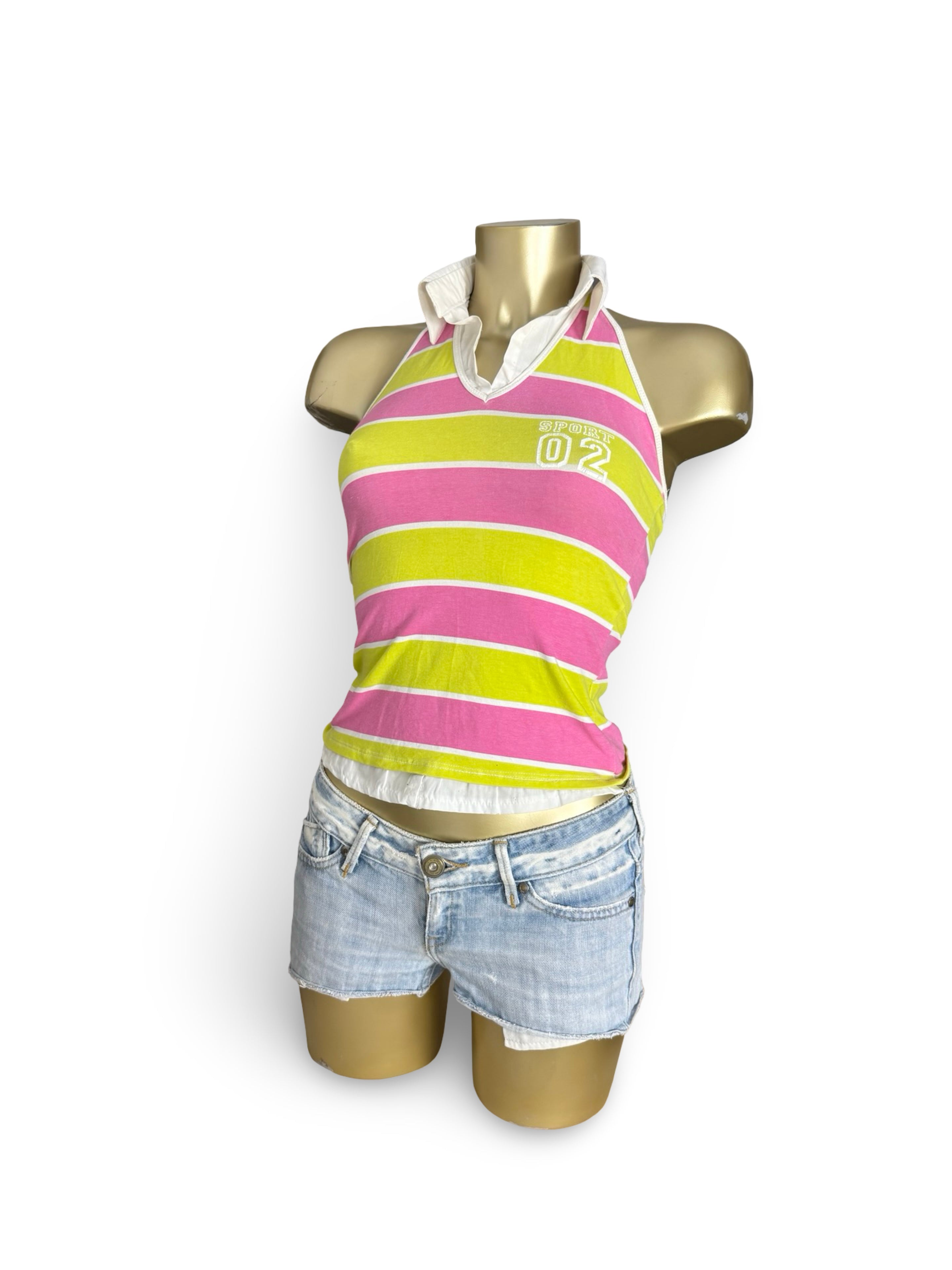 Pink striped halter top (S)