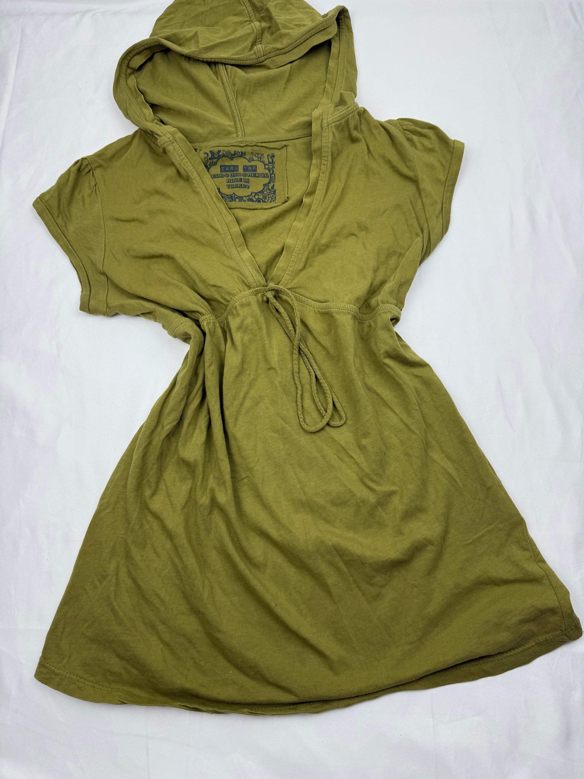 Khaki 100% cotton hooded tee (S/M)