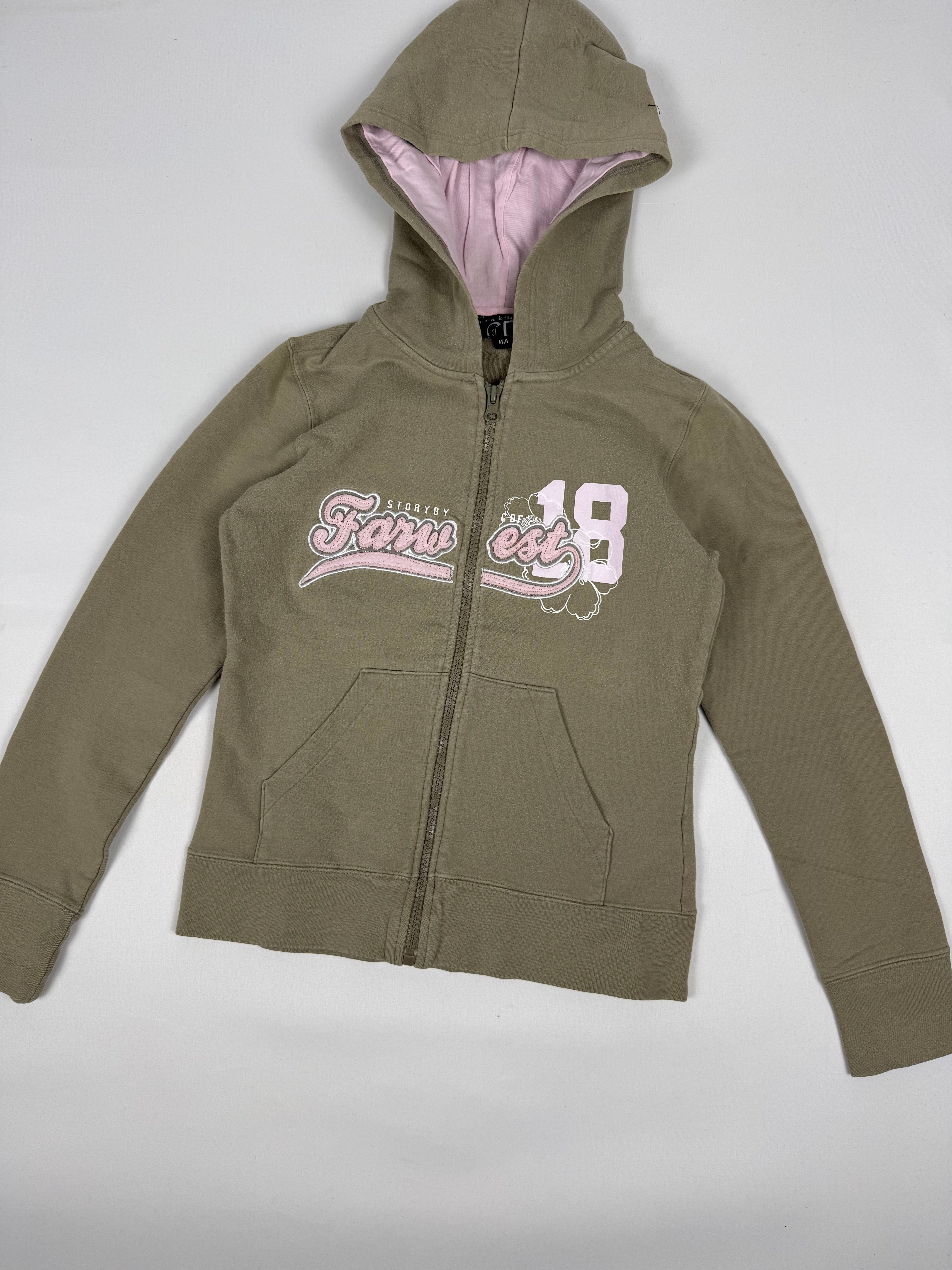 Khaki cotton zip up hoodie (S)