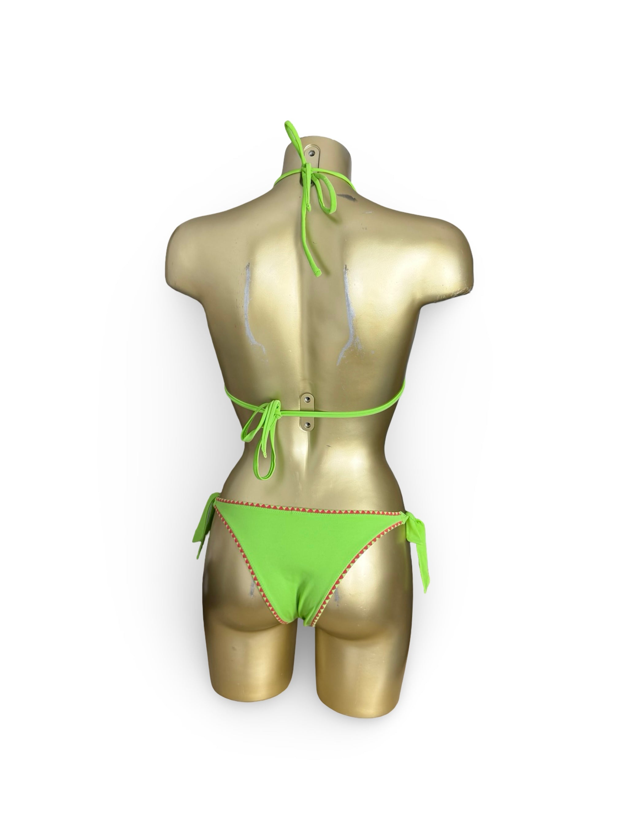 Green embroidered low rise bikini set (M)