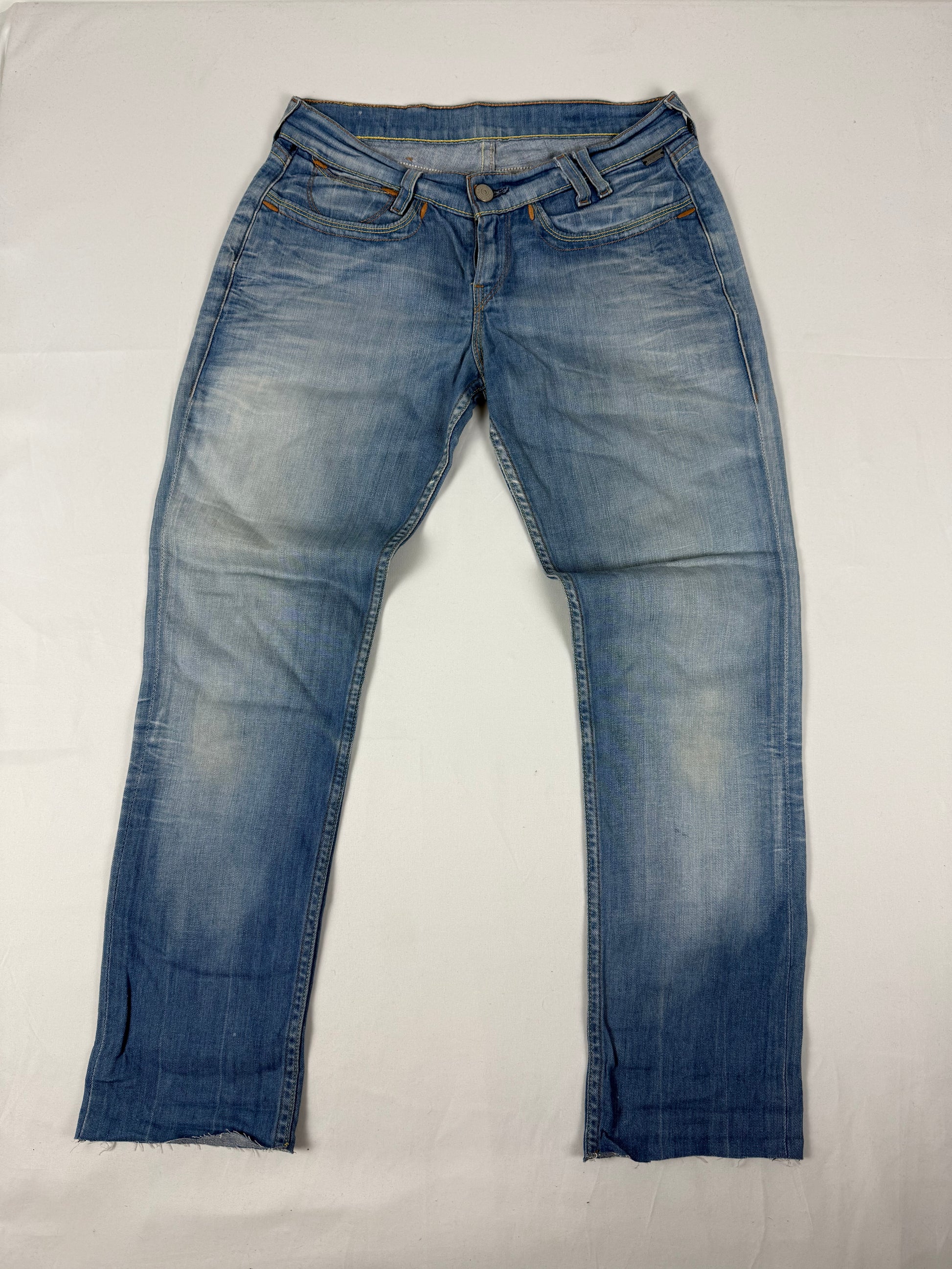 Blue denim low rise straight legs pants (S)