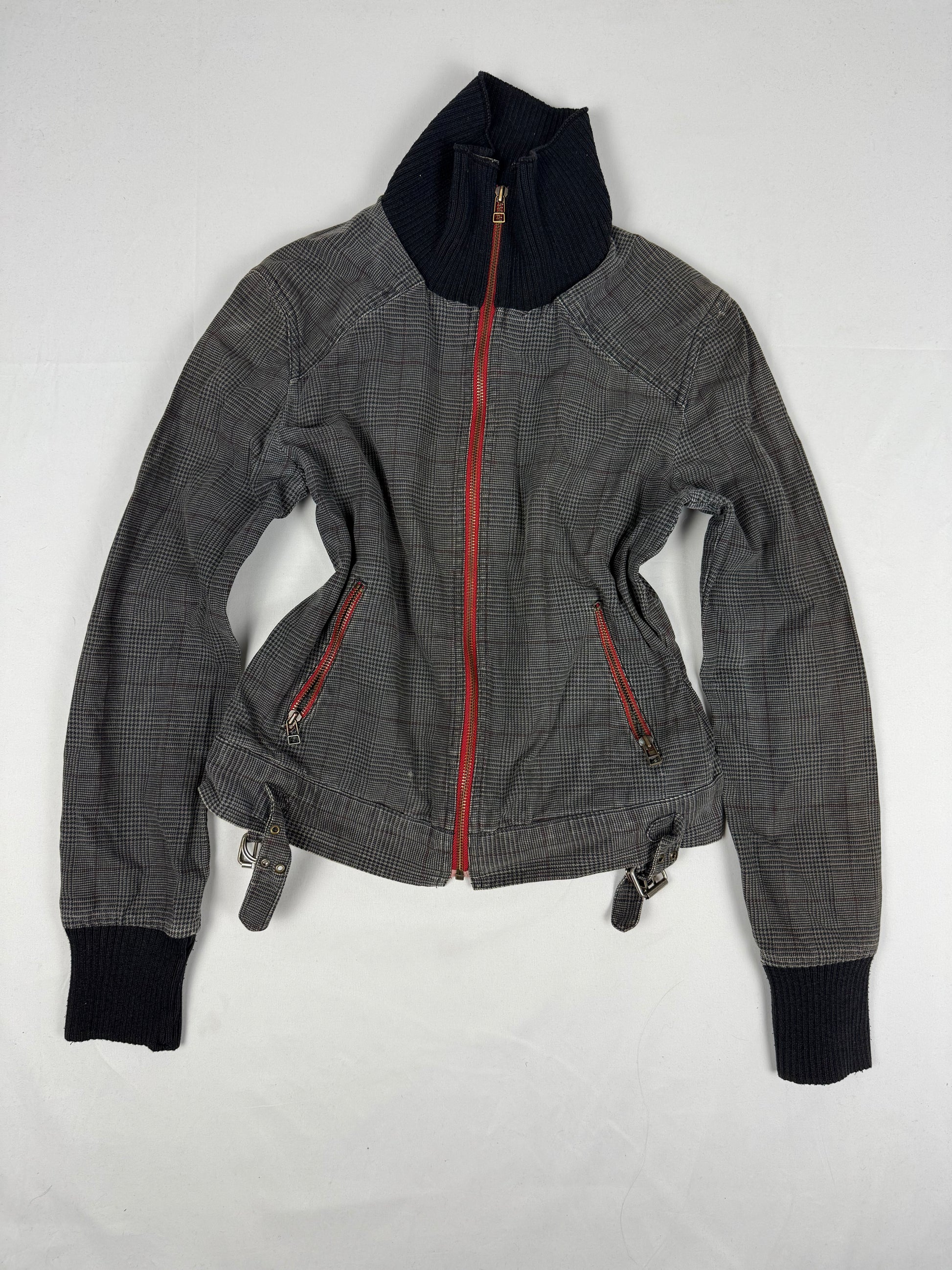 Grey cotton zip up biker jacket (S/M)