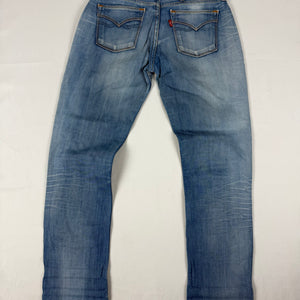 Blue denim low rise straight legs pants (S)