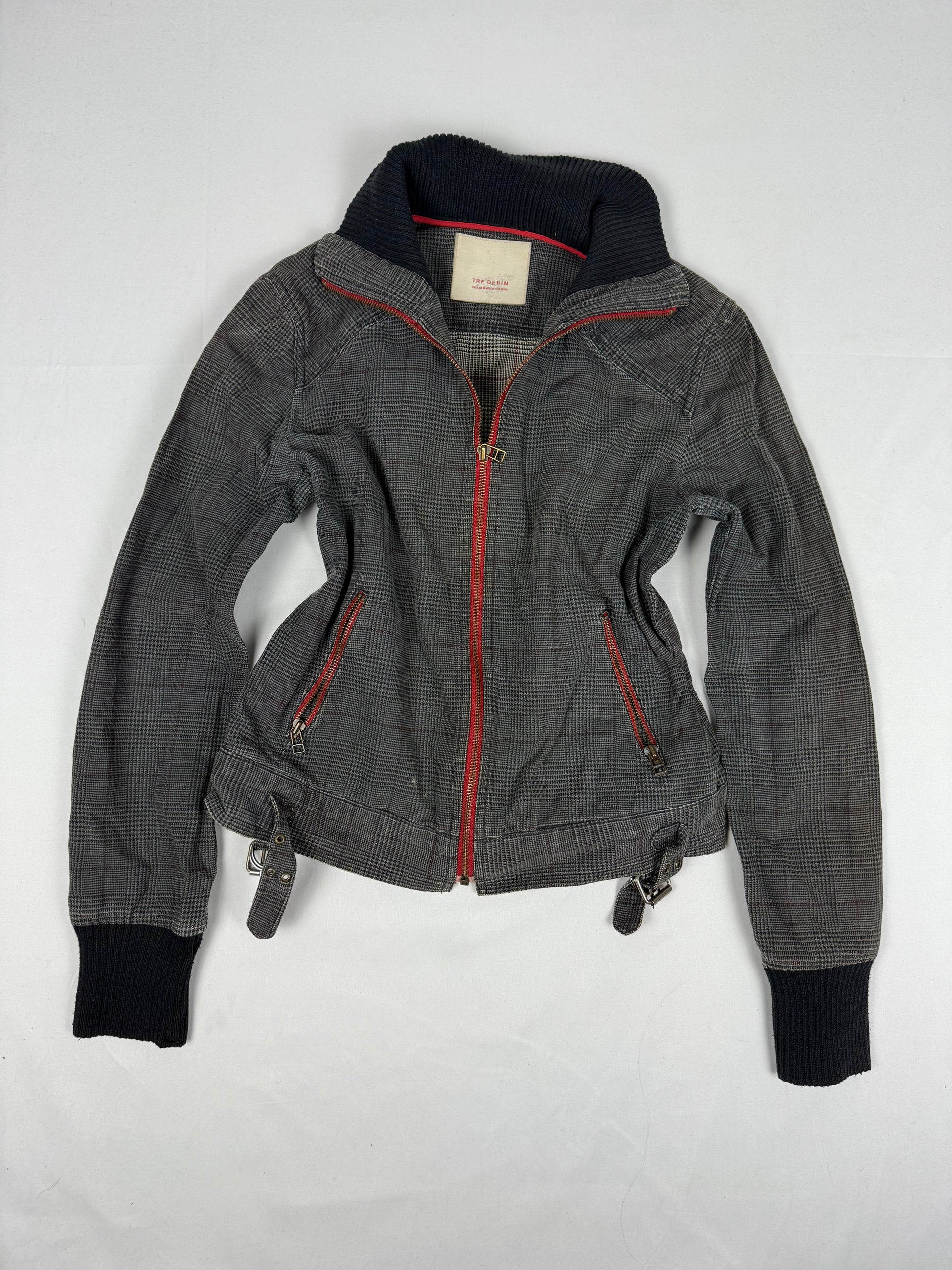 Grey cotton zip up biker jacket (S/M)