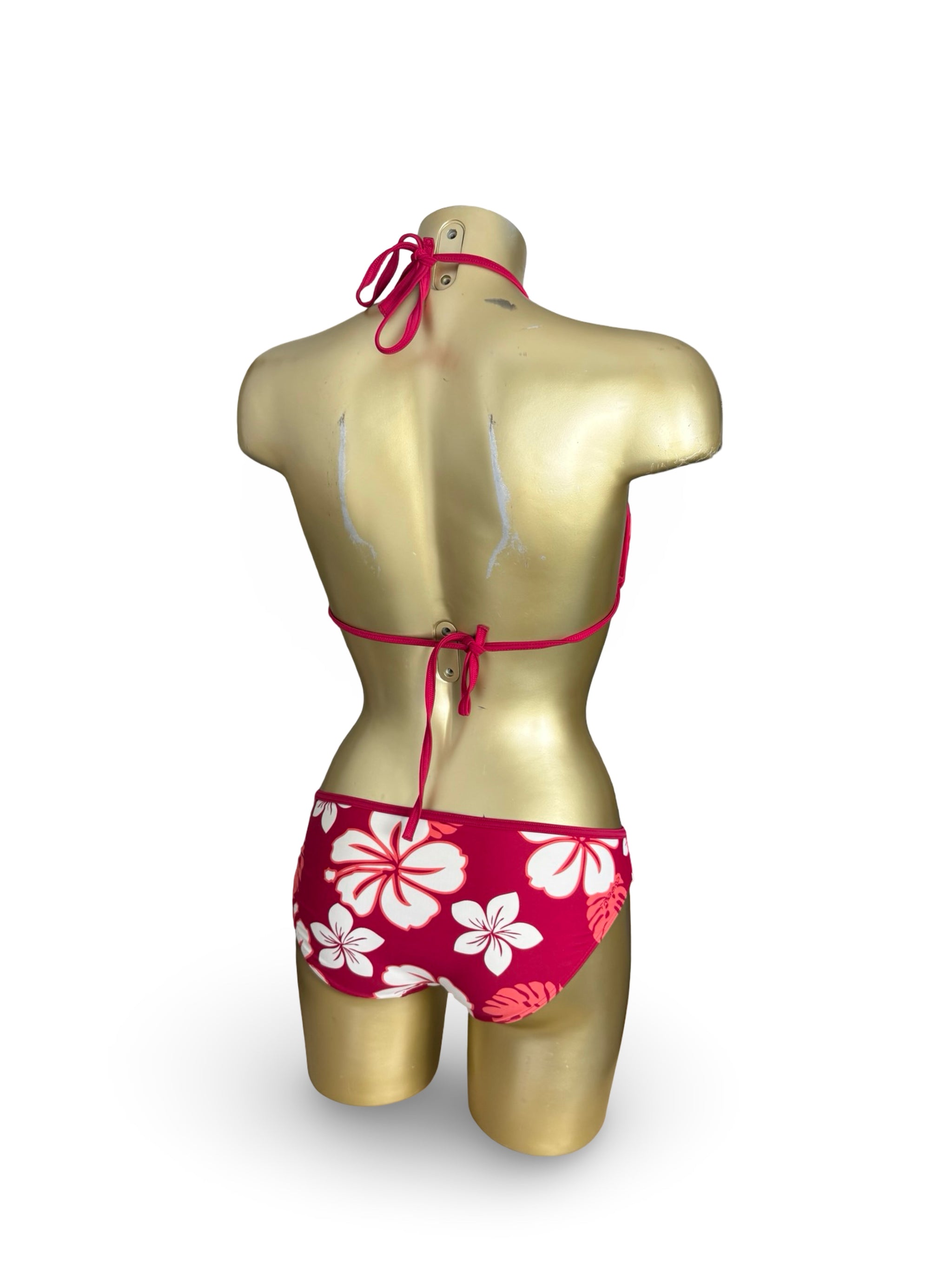 Red hibiscus floral low rise bikini set (M)