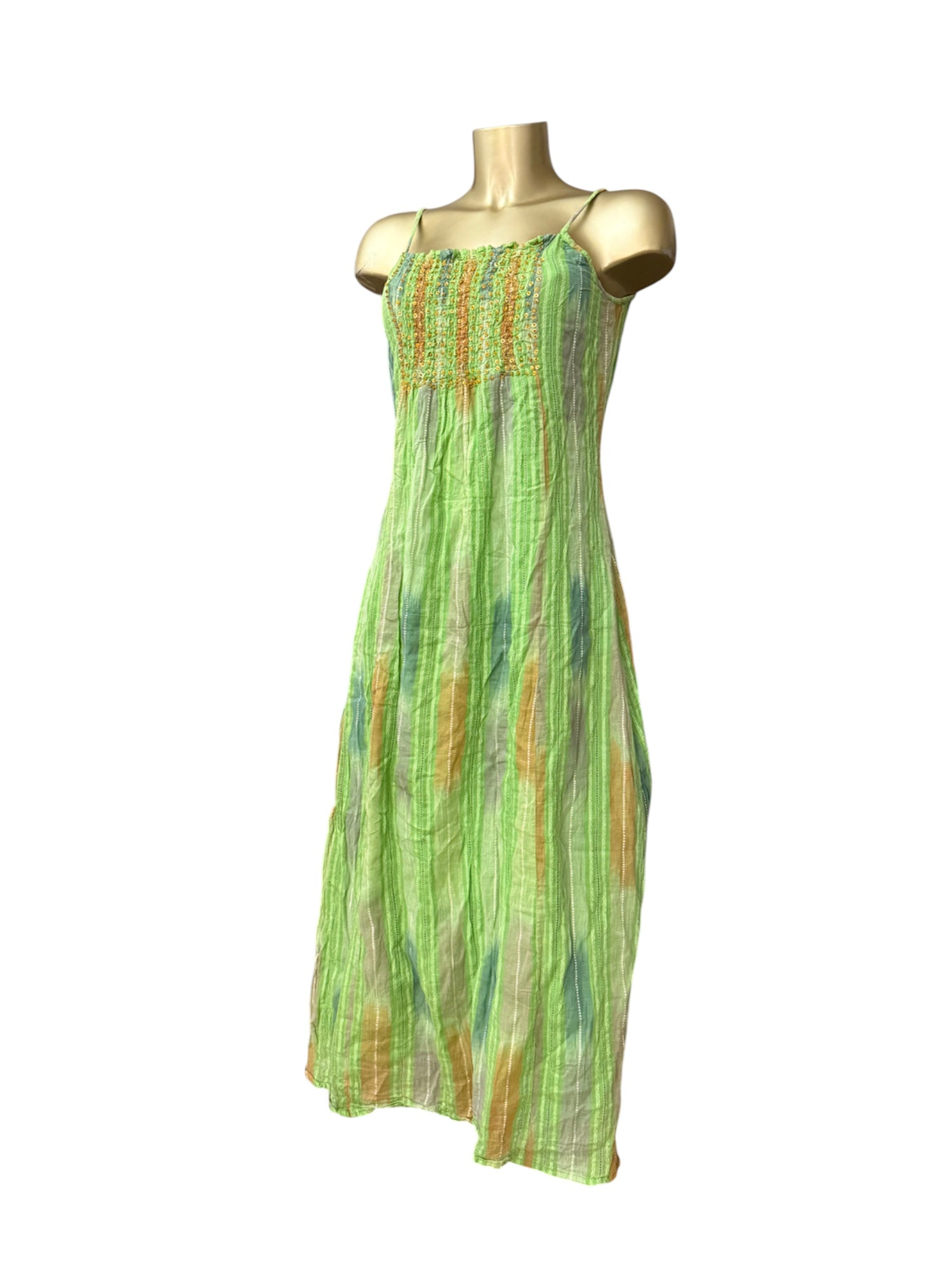 Green cotton maxi dress (S/M)