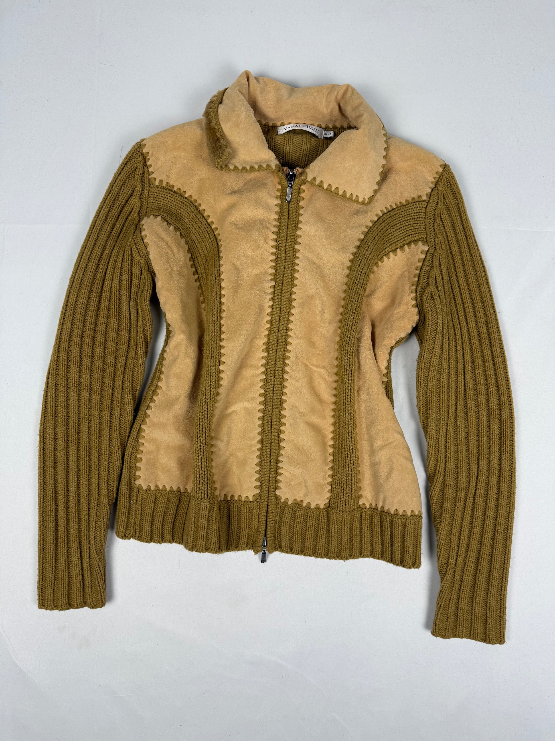 Beige bi fabric zip up biker jacket (M/L)