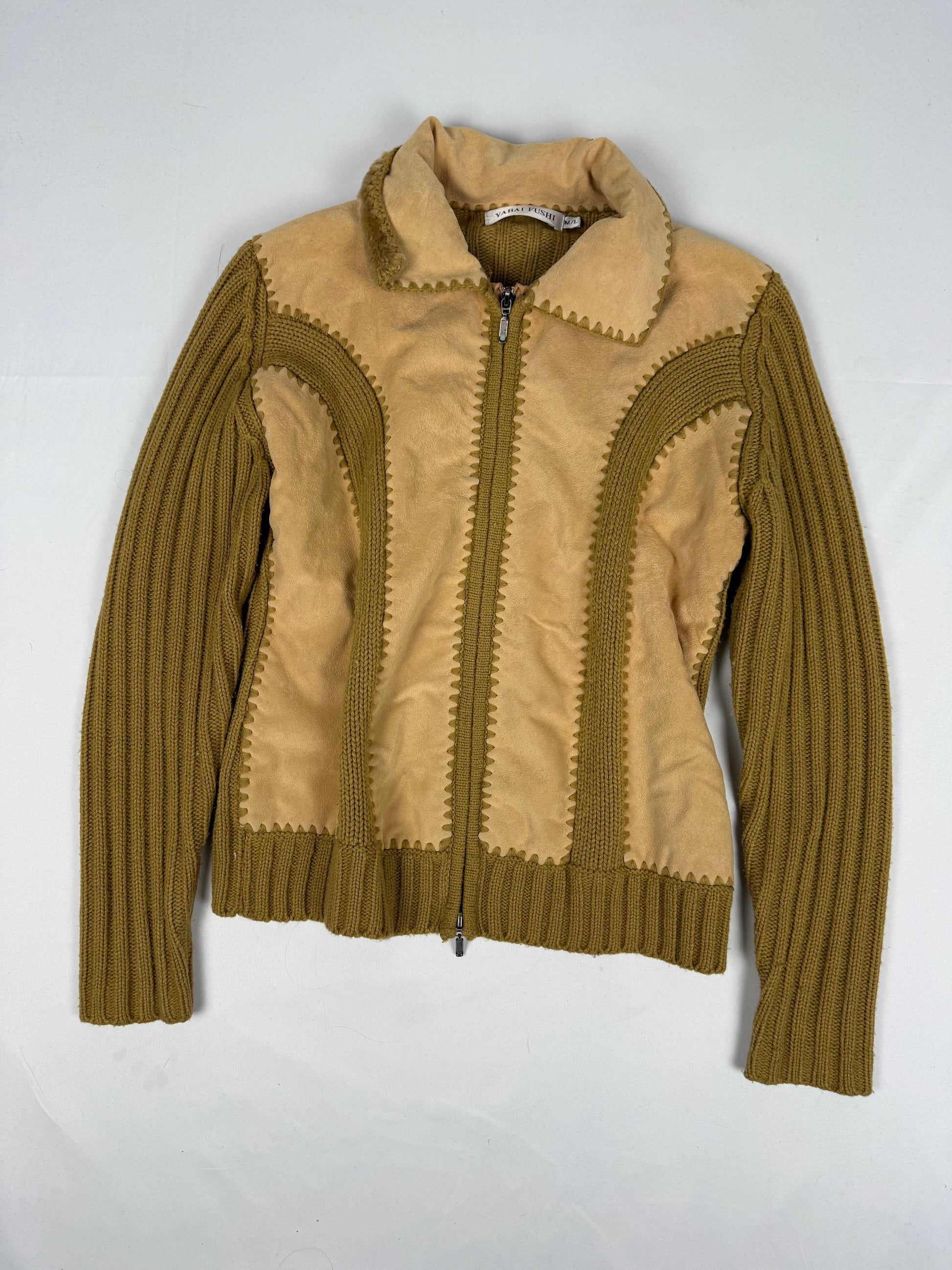 Beige bi fabric zip up biker jacket (M/L)