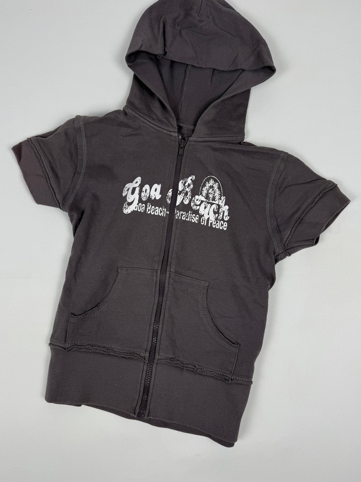 Grey cotton zip up hooded tee (S)