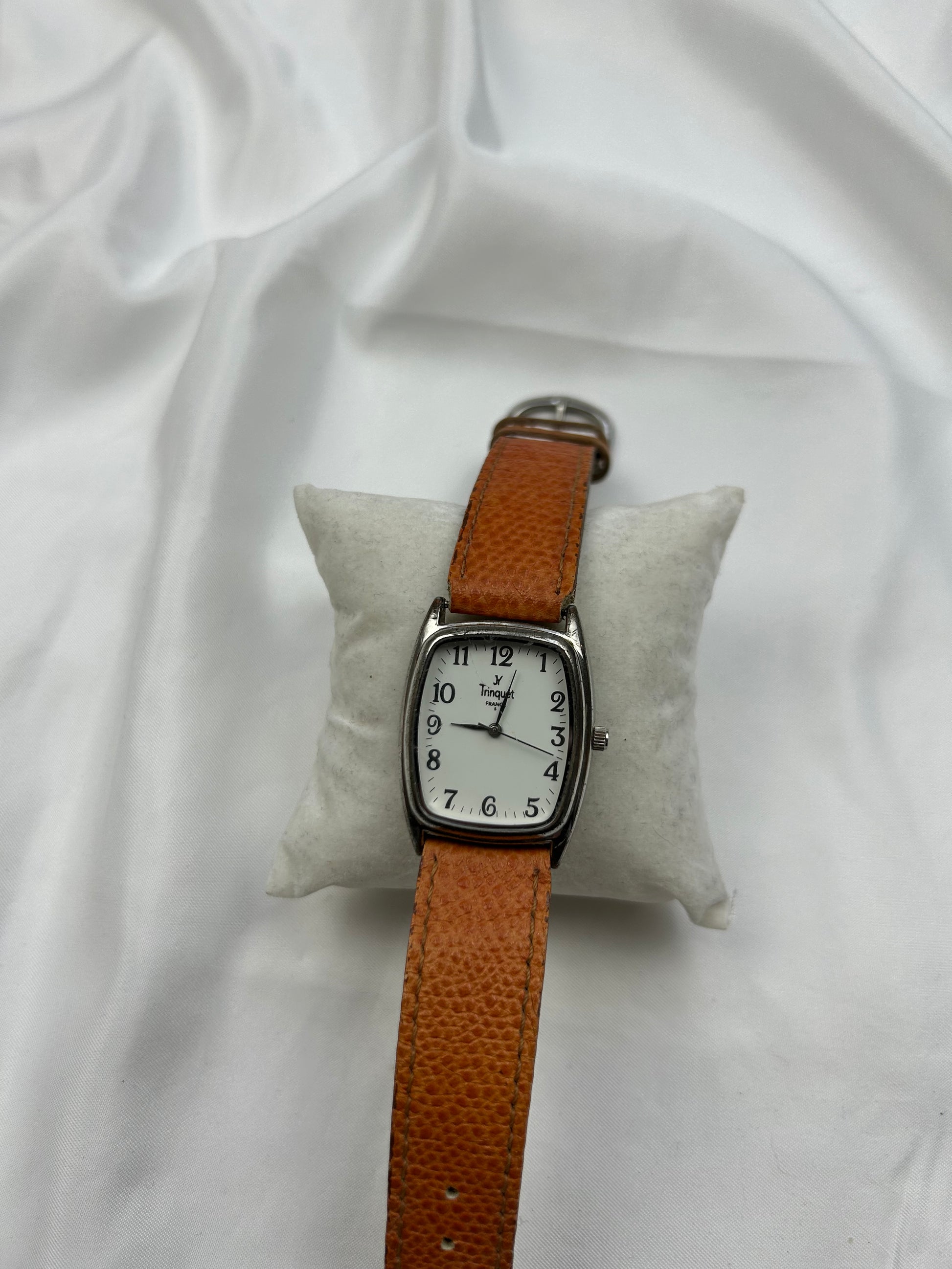 Vintage stainless steel orange leather jewelry watch
