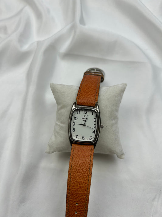 Vintage stainless steel orange leather jewelry watch