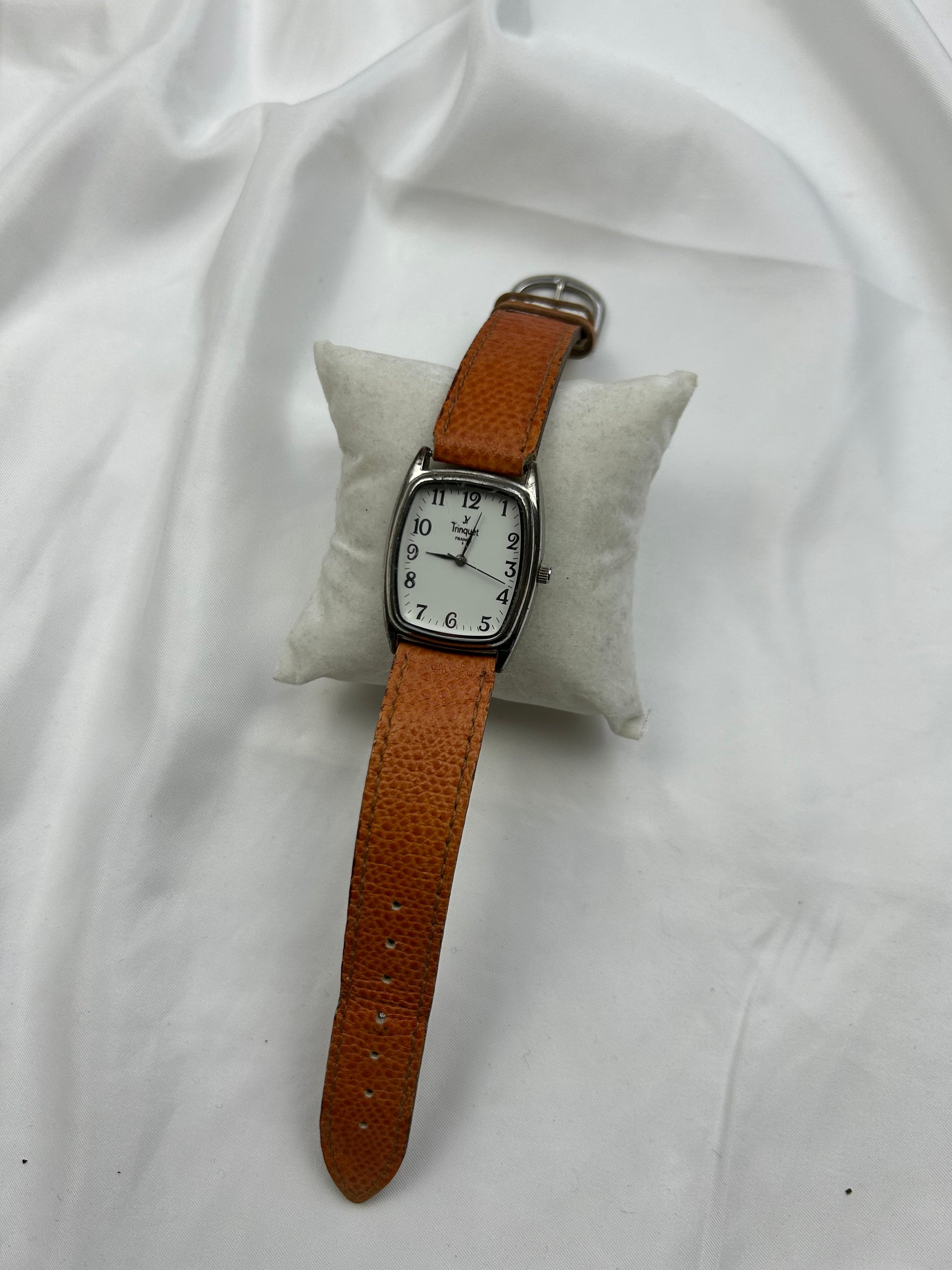 Vintage stainless steel orange leather jewelry watch