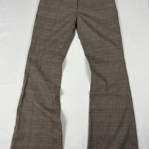 Brown check print office low rise flared pants (M)