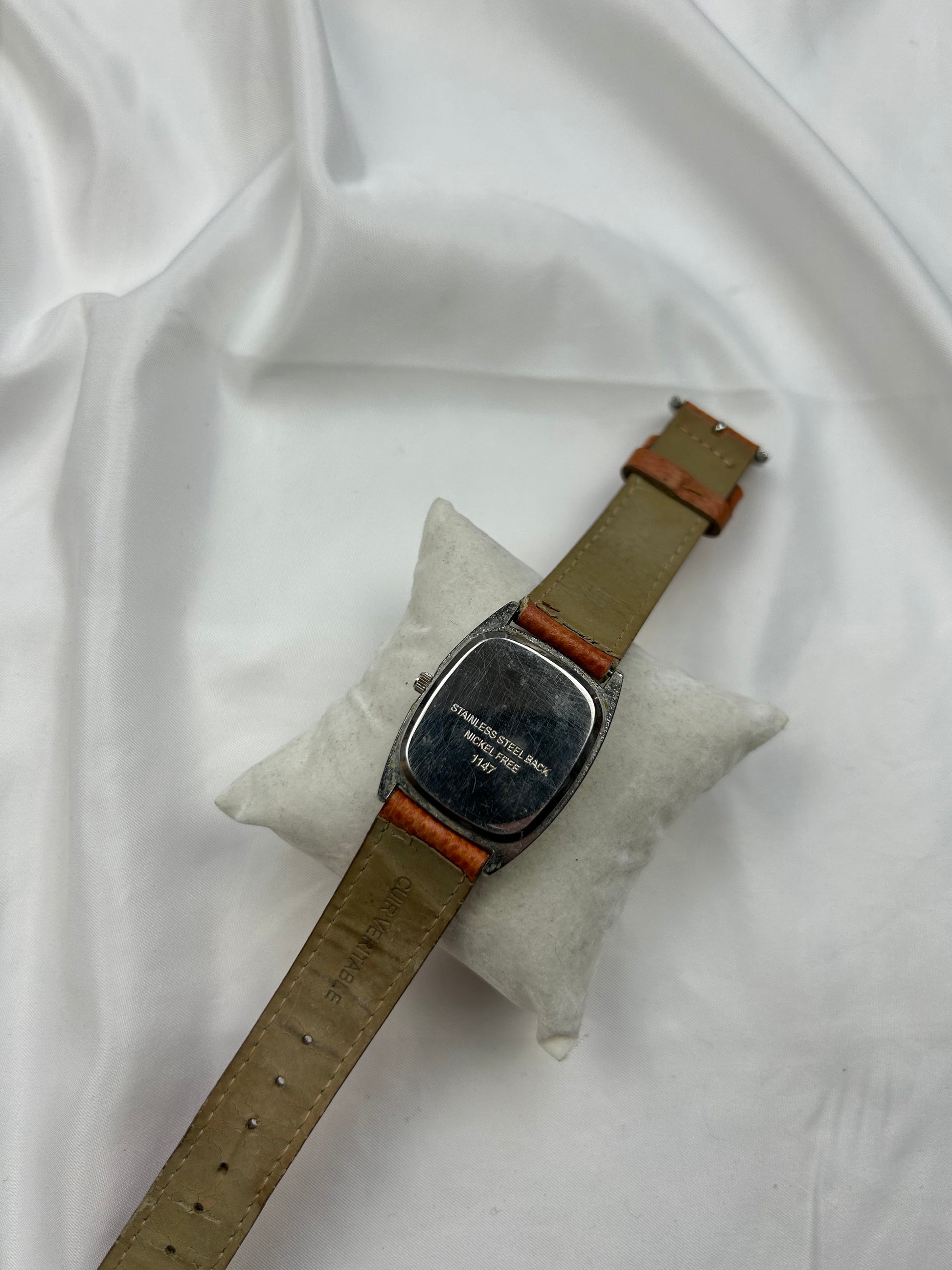 Vintage stainless steel orange leather jewelry watch