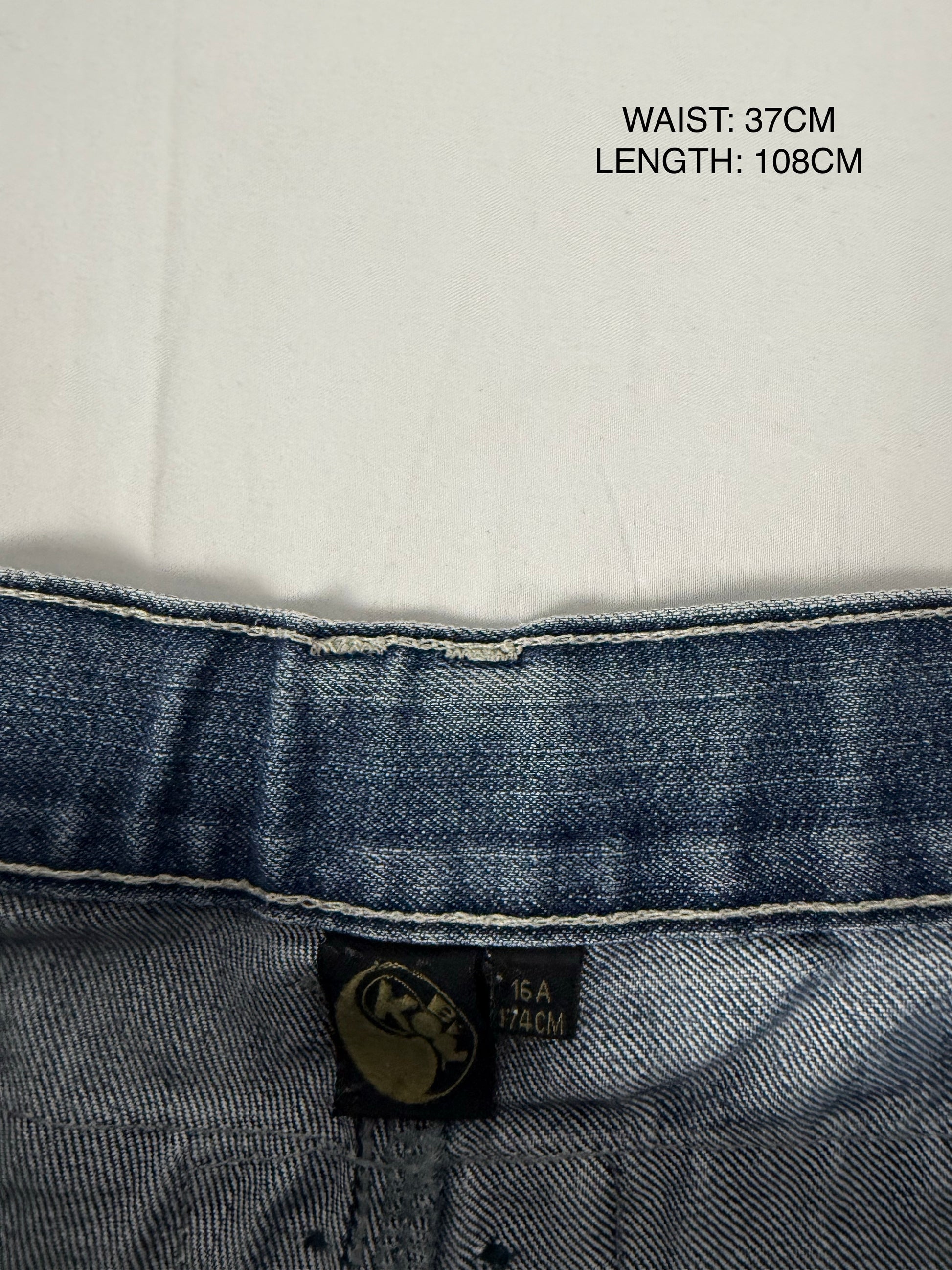 Blue denim low rise baggy pants (M)