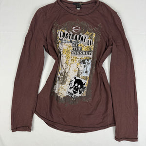 Brown graphic cotton long sleeves top (XL)