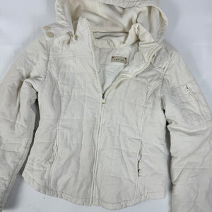 White velvet ribbed tight fit zip up hooded puffer jacket (M/L)