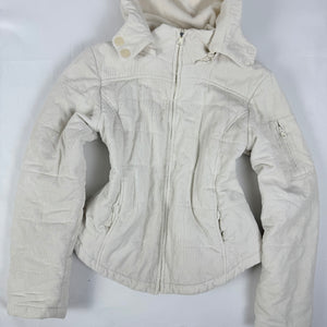 White velvet ribbed tight fit zip up hooded puffer jacket (M/L)
