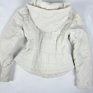 White velvet ribbed tight fit zip up hooded puffer jacket (M/L)