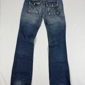 Blue denim cotton low rise flare bootcut pants (XS)