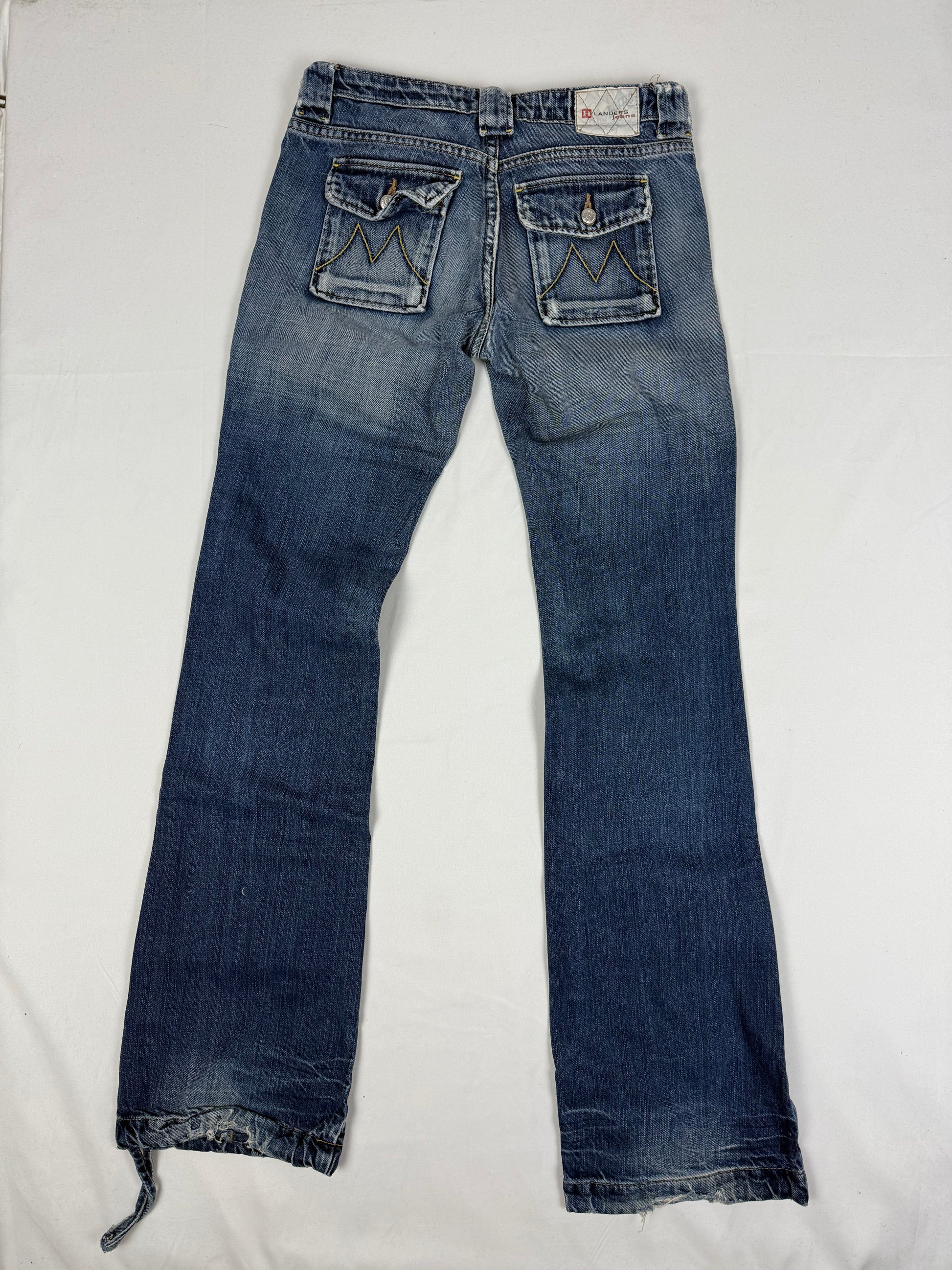 Blue denim cotton low rise flare bootcut pants (XS)