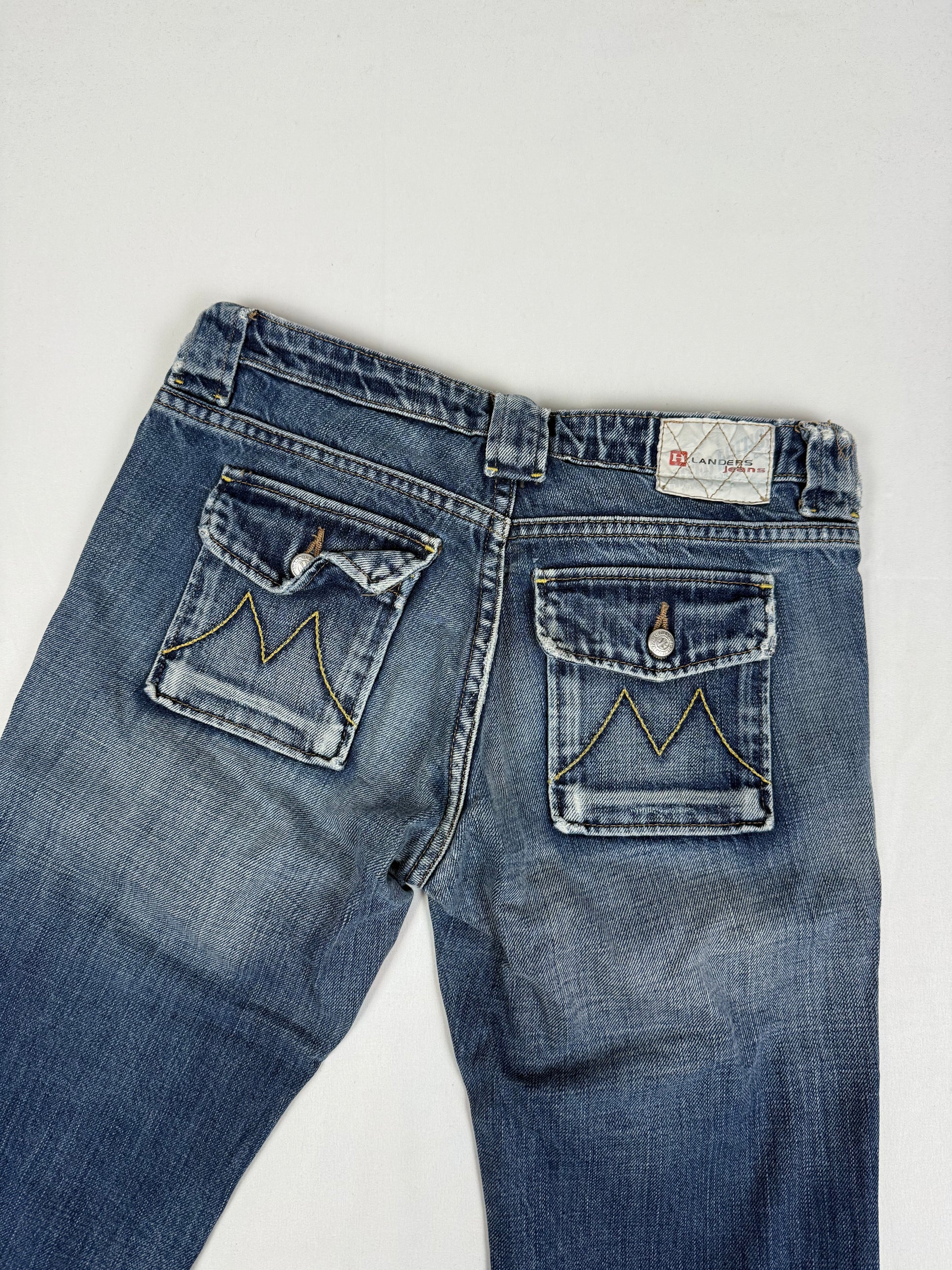 Blue denim cotton low rise flare bootcut pants (XS)