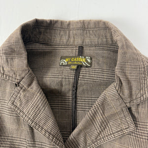 Brown check print tight fit blazer jacket (L)