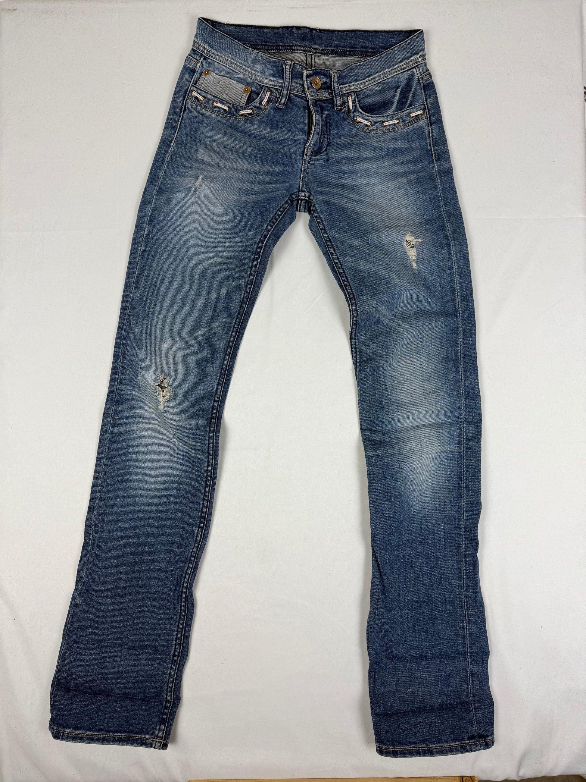 Blue low rise straight legs denim pants (S)
