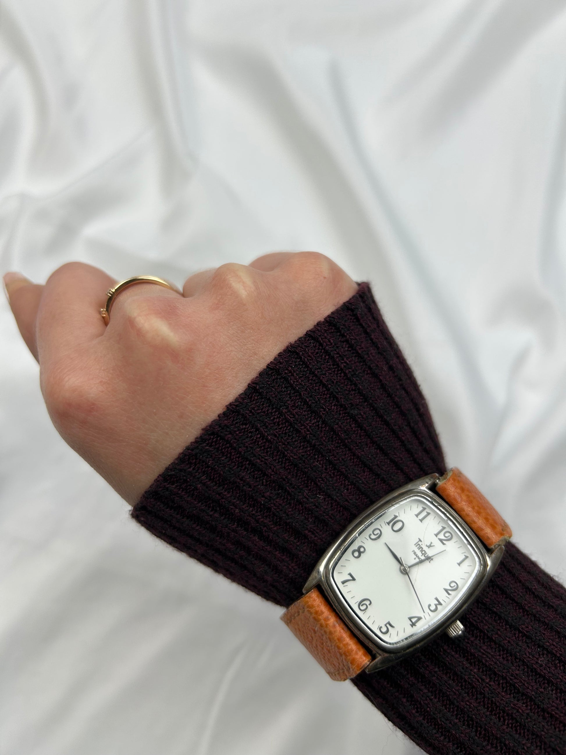 Vintage stainless steel orange leather jewelry watch