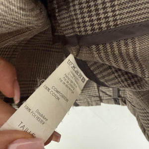 Brown check print tight fit blazer jacket (L)