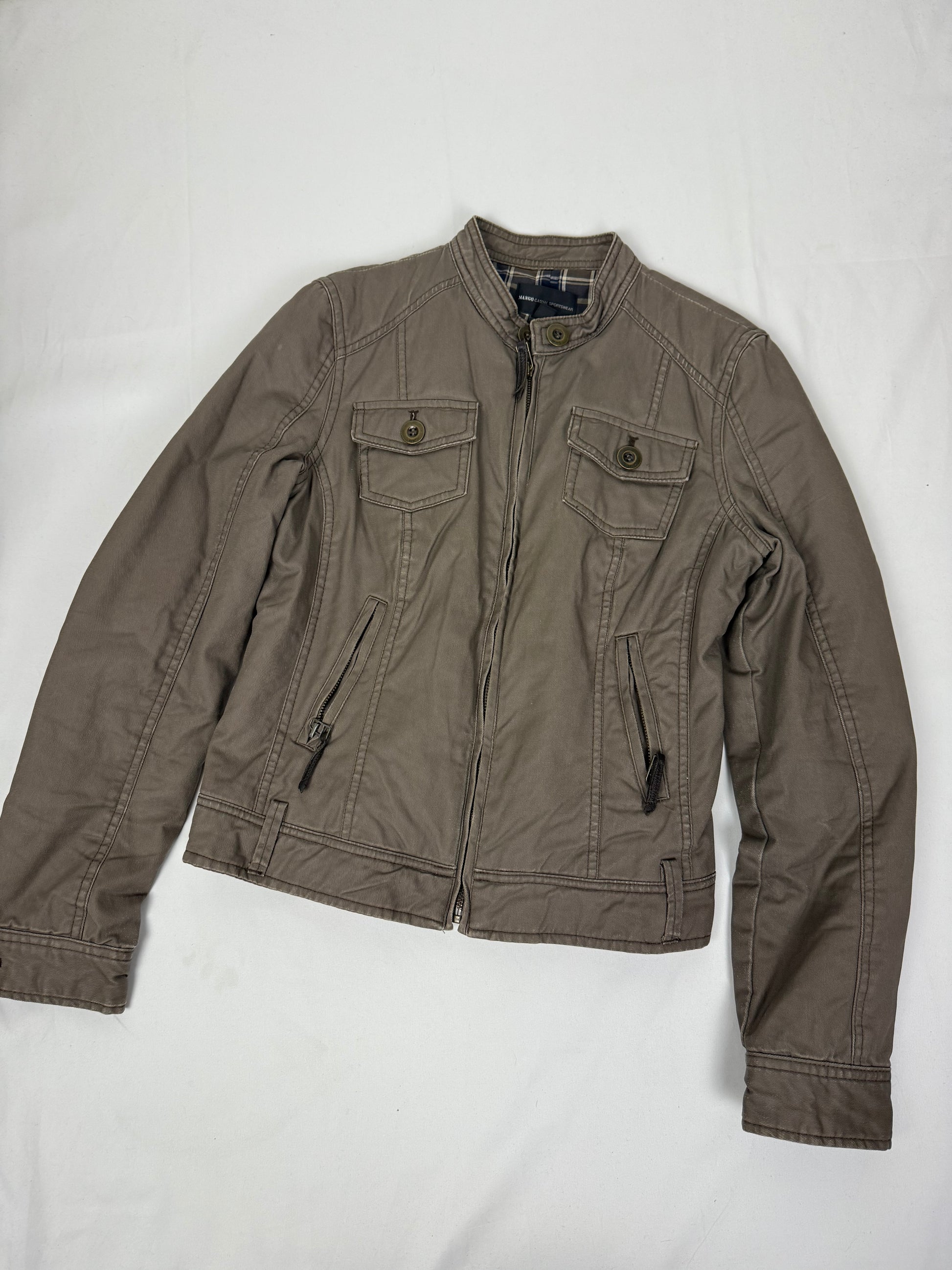Brown tight fit zip up biker jacket (M/L)