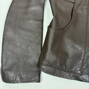 Brown real leather zip up tight fit biker jacket (XS)