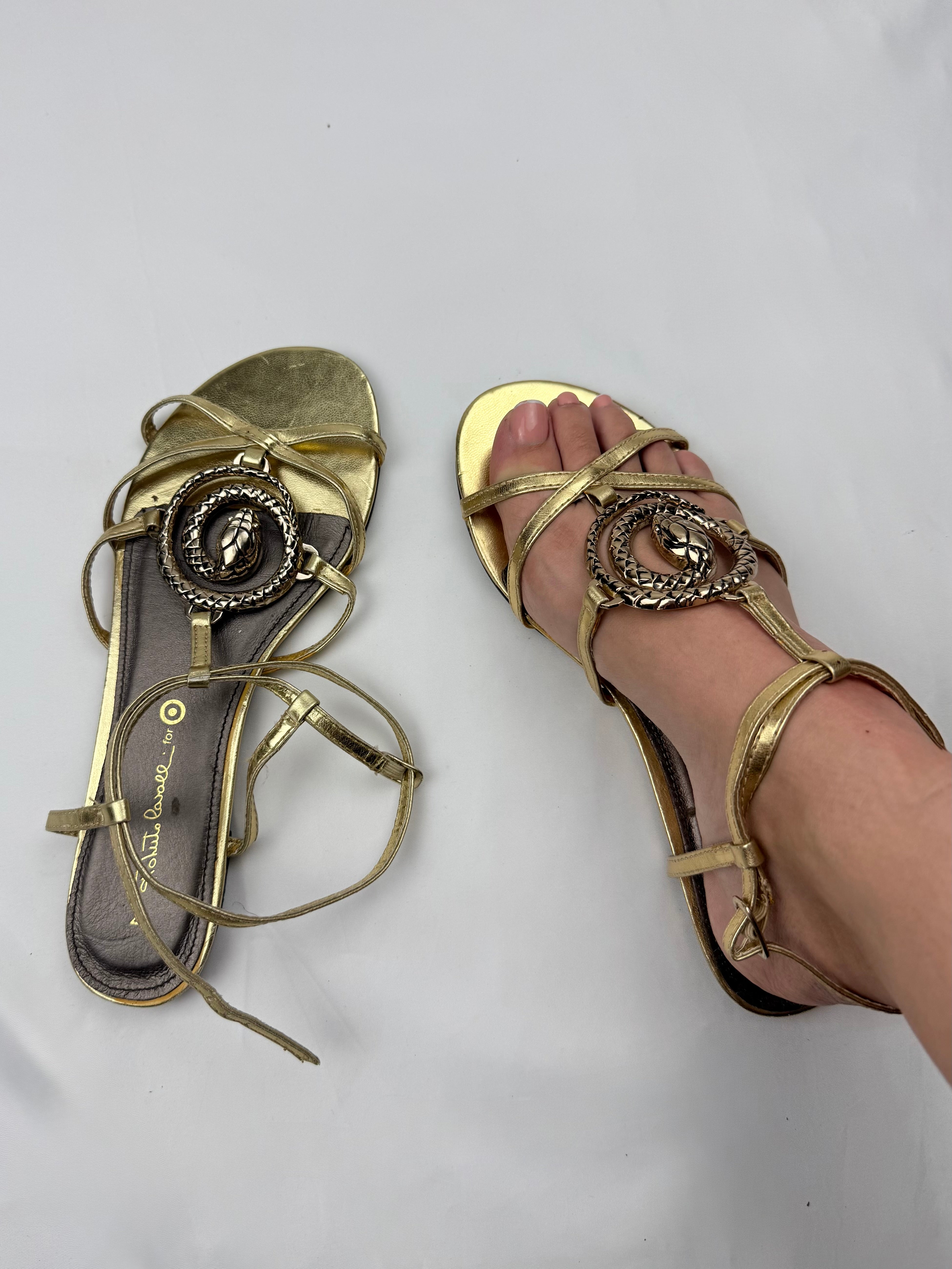 Gold snake buckle real leather shoes (38)