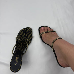 Gold rhinestones kitten heels mules (37)
